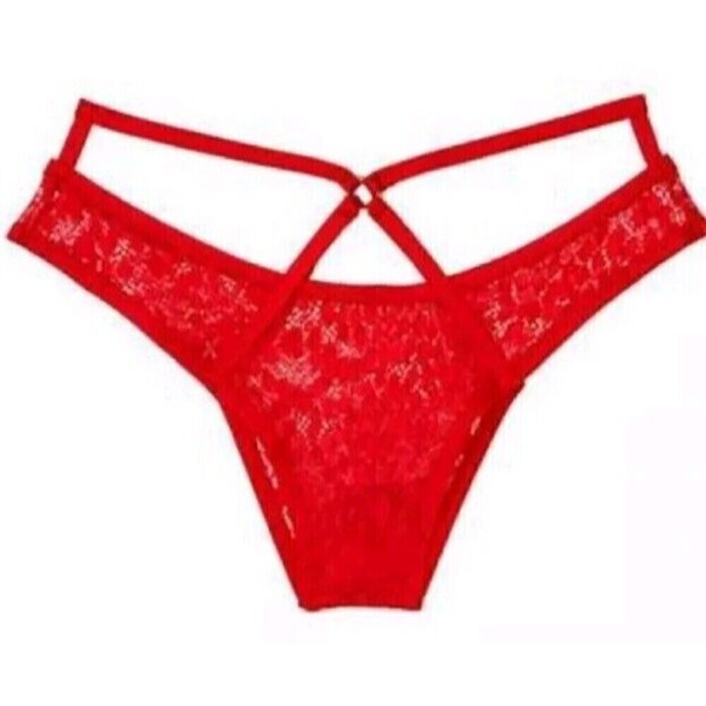 Victoria's Secret Very Sexy Brazilian Panty Size XL Red Lace Sheer Strappy
